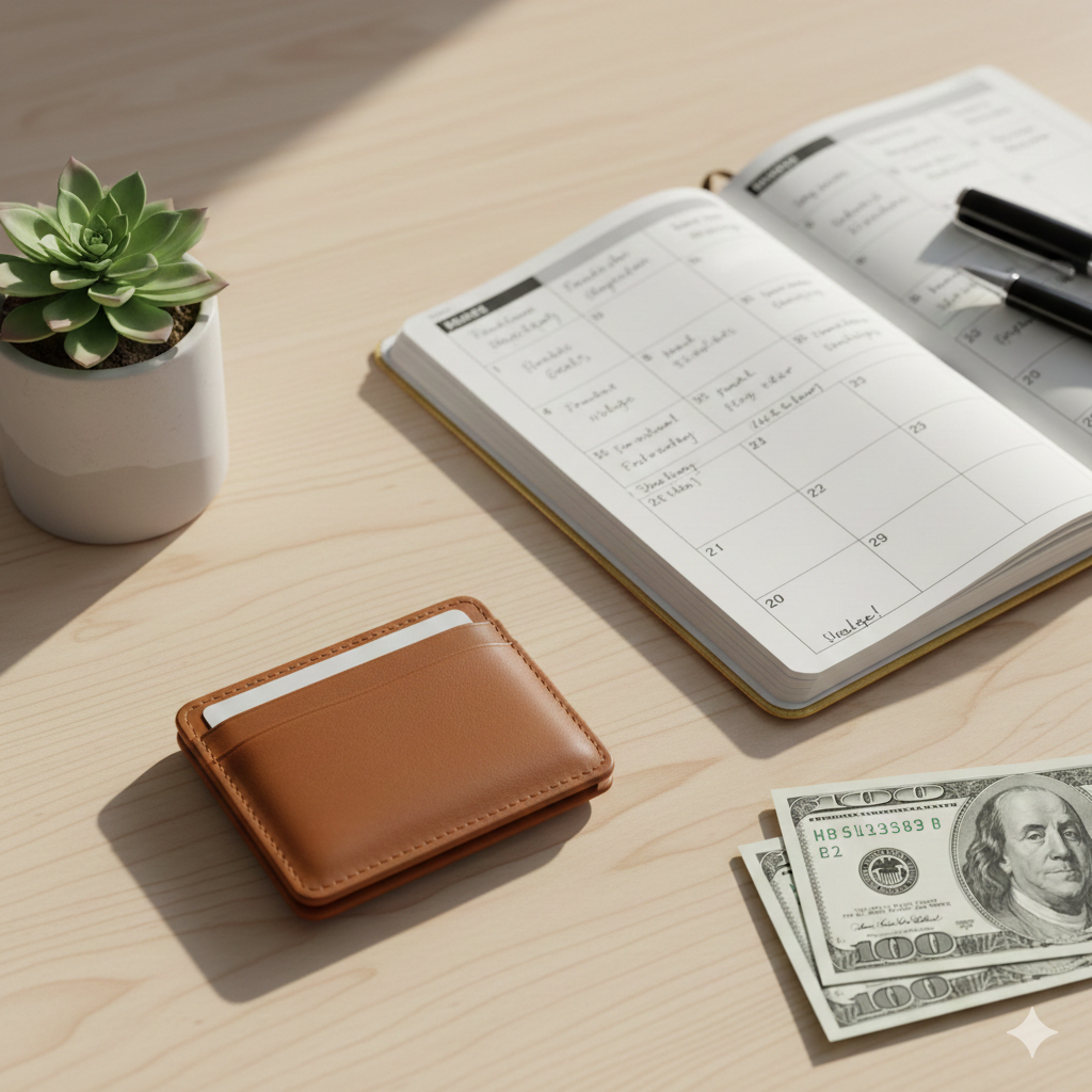 Affordable leather card wallet and organized planner for financial habits
첫 경제 관념을 심어주는 가성비 가죽 카드지갑과 플래너